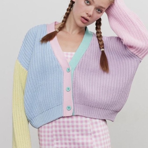 Lazy Oaf Lost in a World Pastel Panel Cardigan Size Small Medium NWT - Picture 3 of 3